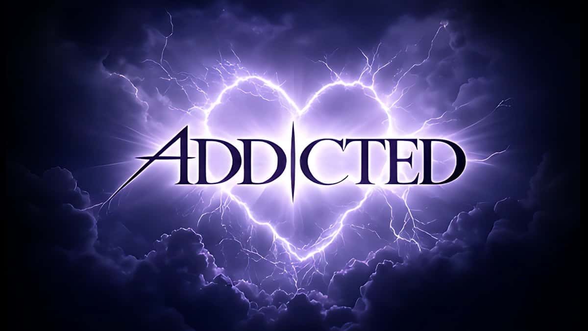 Adelanto oficial de «ADDICTED», de Jisoo: el título en letras plateadas sobre un corazón formado por rayos violetas entre nubes de tormenta
