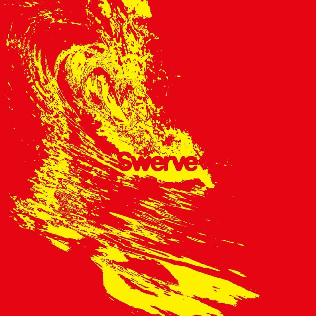 Portada del single «Swerve», de Trentemøller: un remolino de trazos amarillos sobre fondo rojo, con el título en el centro