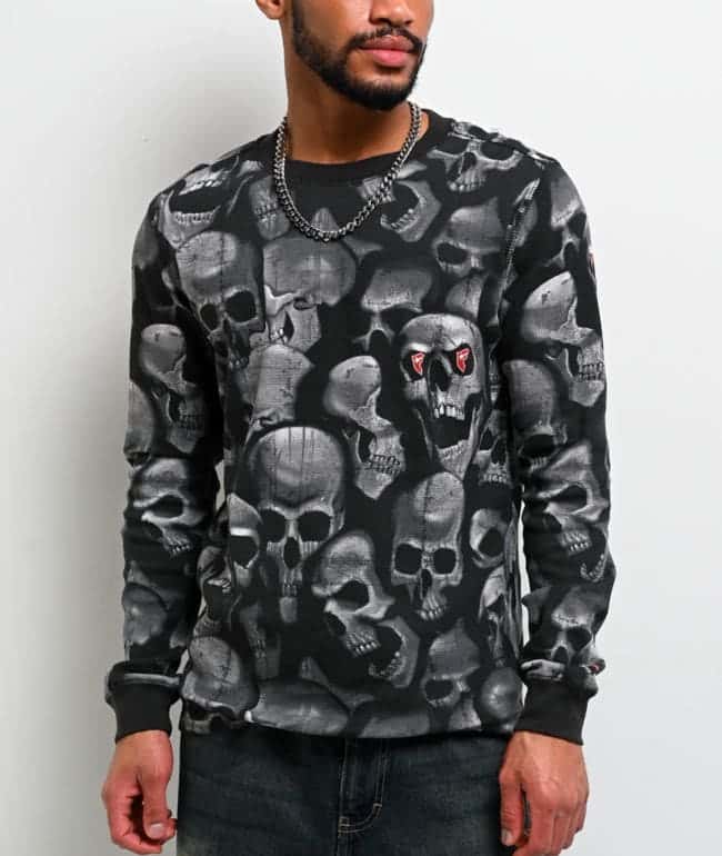 Famous Skulls & Straps Skulls Black Thermal Long Sleeve T-Shirt