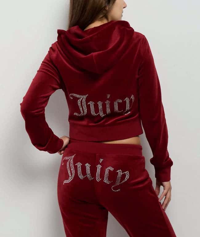 Juicy Couture OG Big Bling Red Dahlia Velour Zip Hoodie