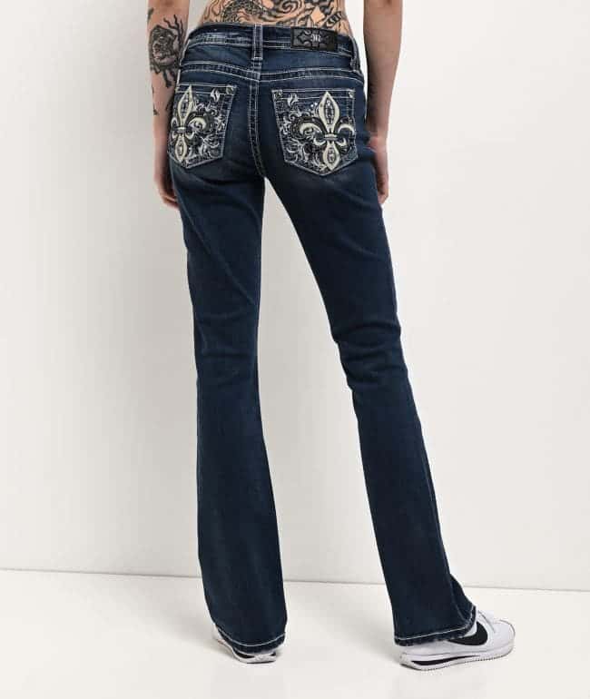 Miss Me Fleur De Lis Light Blue Wash Bootcut Jeans