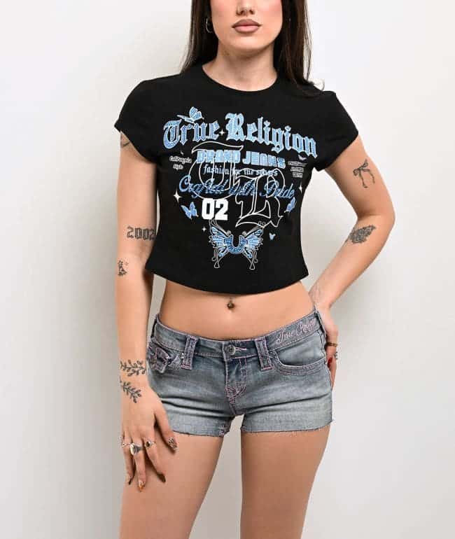 True Religion Butterfly Black Crop T-Shirt