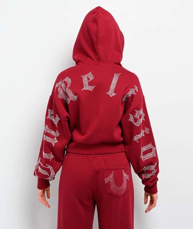 True Religion Crystal Red Relaxed Crop Zip Hoodie